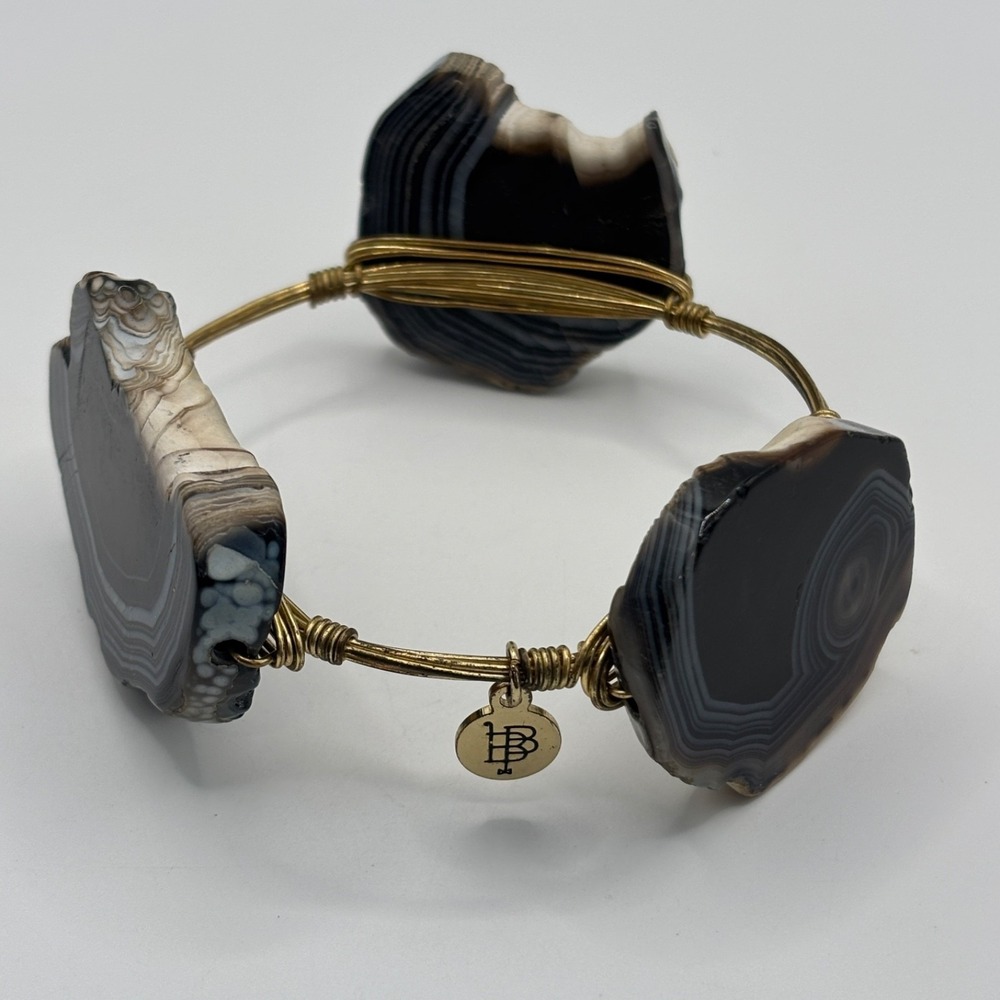 Bourbon And Bowties Bracelet Gold Tone Wire Wrapped Large Stones Statement
